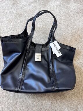 Steve Madden Black Faux-Croc Trim Shoulder Tote